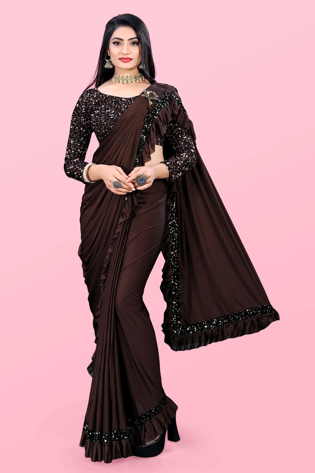 Lycra Blend Solid Saree for Women (Sea Green, 6.3 m)