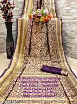 Jacquard Saree With Blouse For Women (Golden& Dark Red, 6.3M)