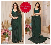 Georgette Striped Saree for Women (Pink, 6.3 m)