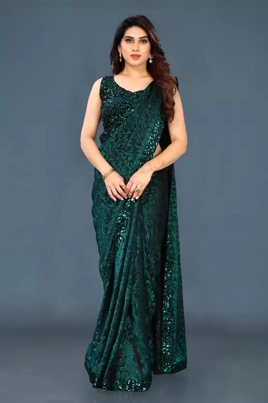 Lycra Blend Solid Saree for Women (Navy Blue, 6.3 m)